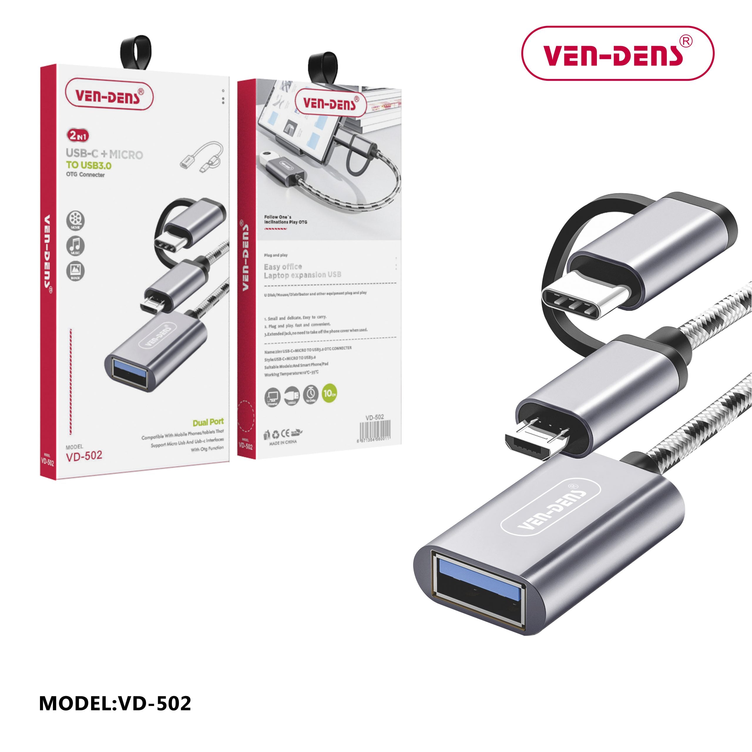 Ven-Dens VD-502 2 In 1 USB C + Micro to USB Connecter OTG Adaptor